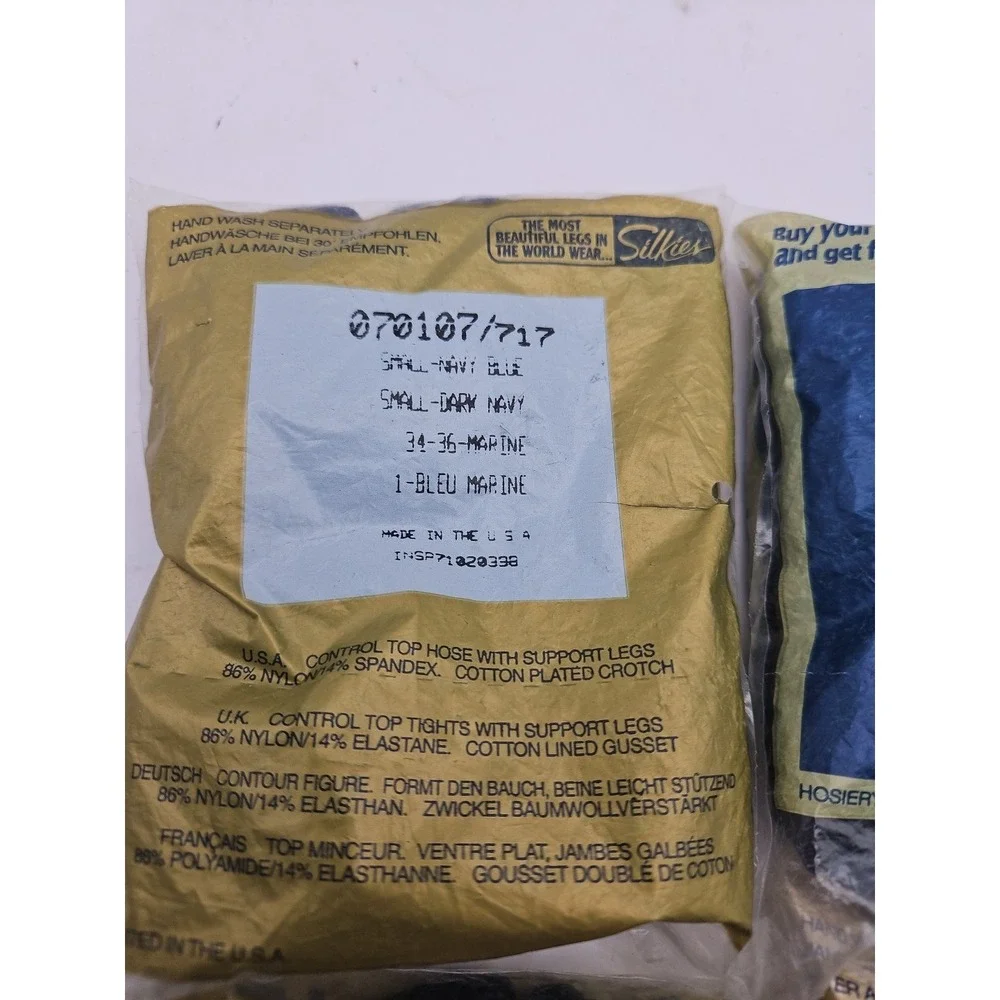 Vintage Silkies Control Top Pantyhose 070107 Small - Navy Blue 4 Packs